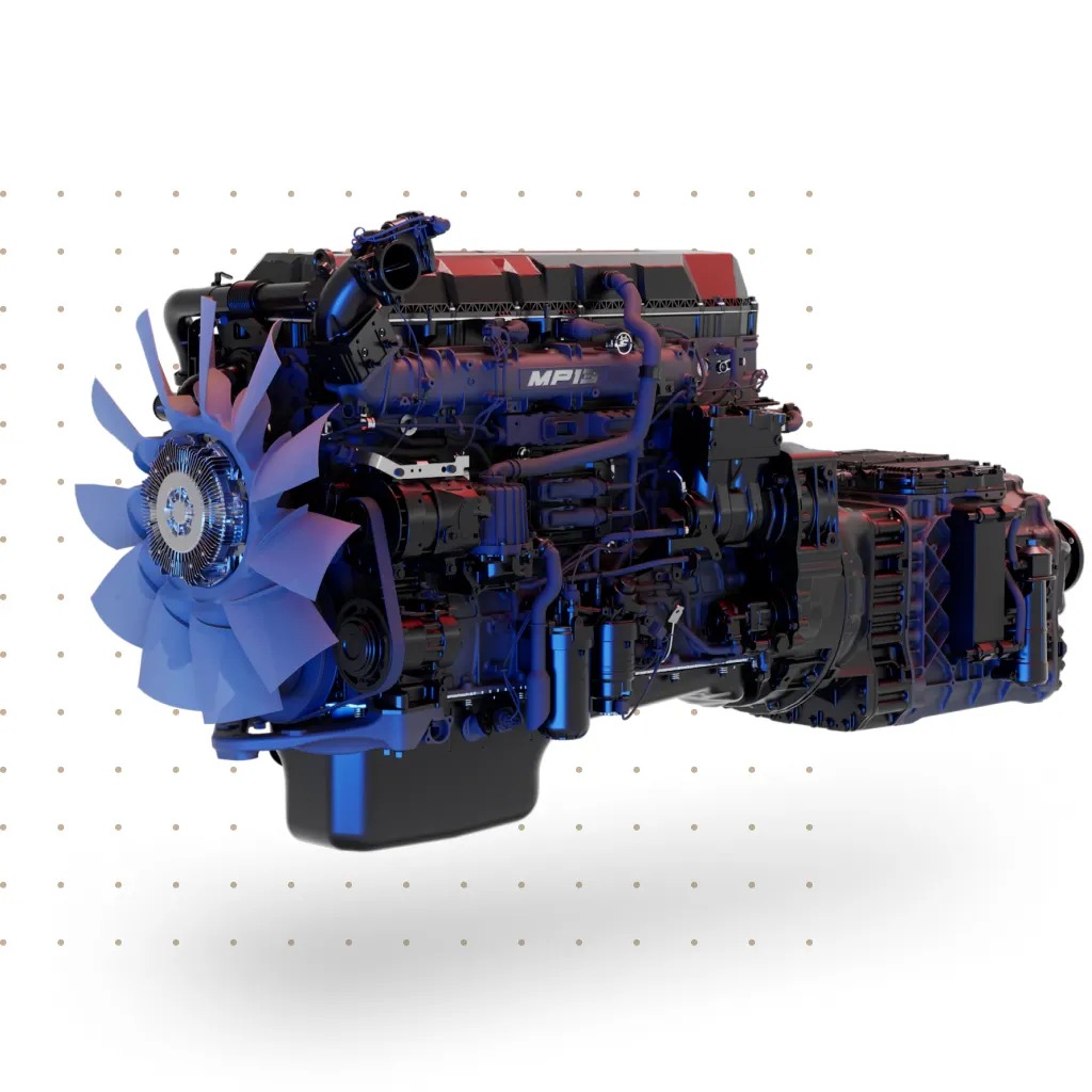 Motor diésel de alta potencia MP13 para camiones de carga pesada.